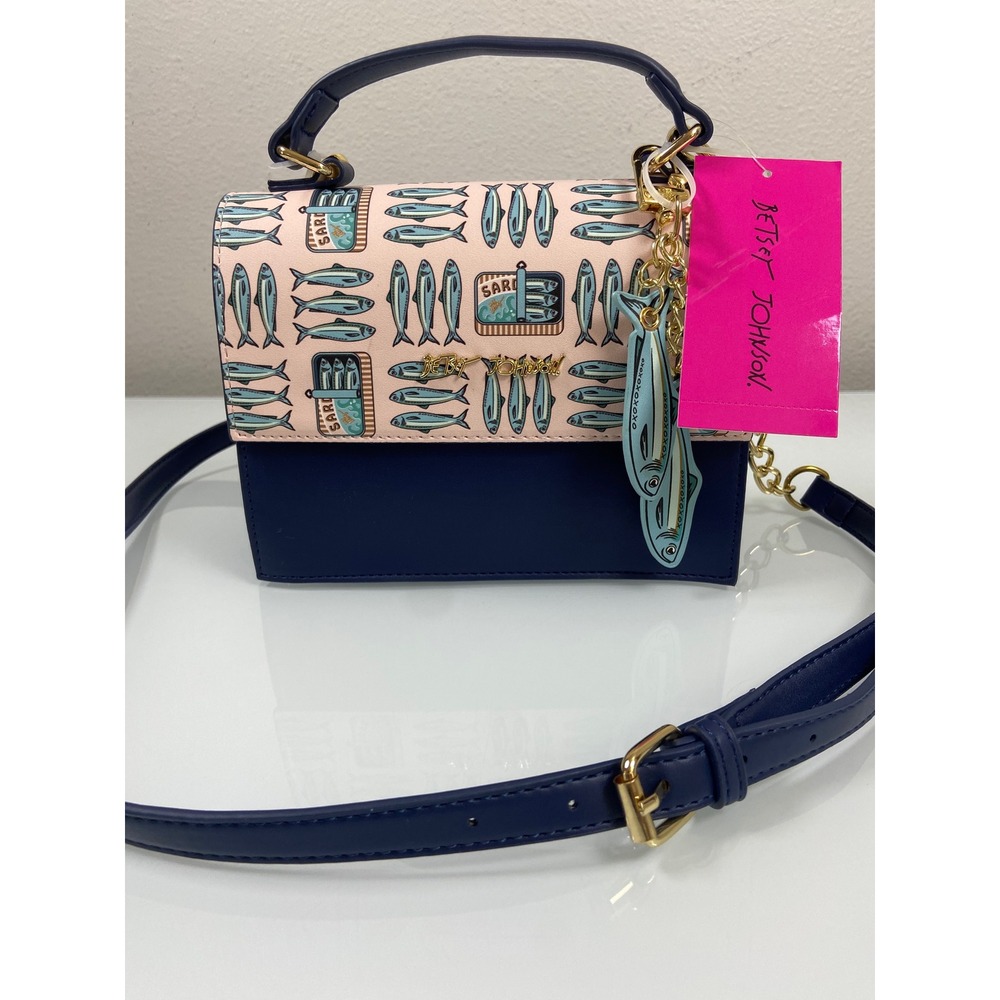 Betsey Johnson Womens Sardine Navy/Pink Fish Crossbody Purse New Novelty Summer‎